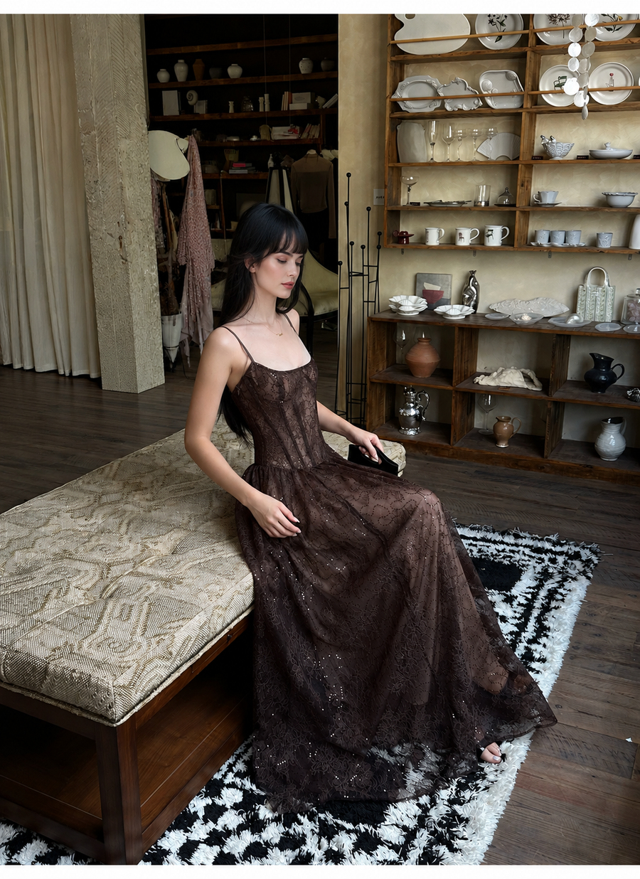 Floral Lace Corset A Line Maxi Dress