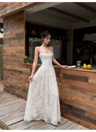 Floral Lace Corset A Line Maxi Dress - Ivory