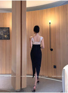 Square-Neck Colorblock Embellished Dress - garment detail