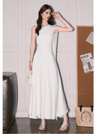 One-Shoulder Scarf A-Line Maxi Dress - White