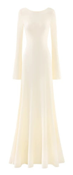 Boat-Neck Long-Sleeve Fitted Evening Maxi Dress - garment detail