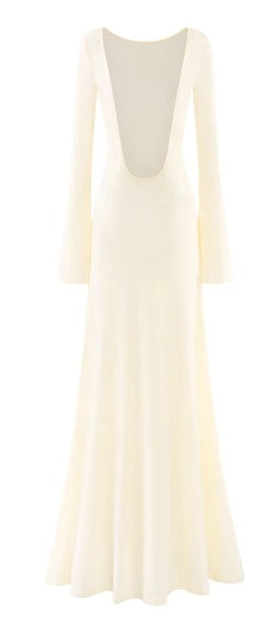 Boat-Neck Long-Sleeve Fitted Evening Maxi Dress - garment detail