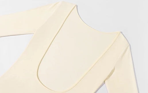 Boat-Neck Long-Sleeve Fitted Evening Maxi Dress - garment detail