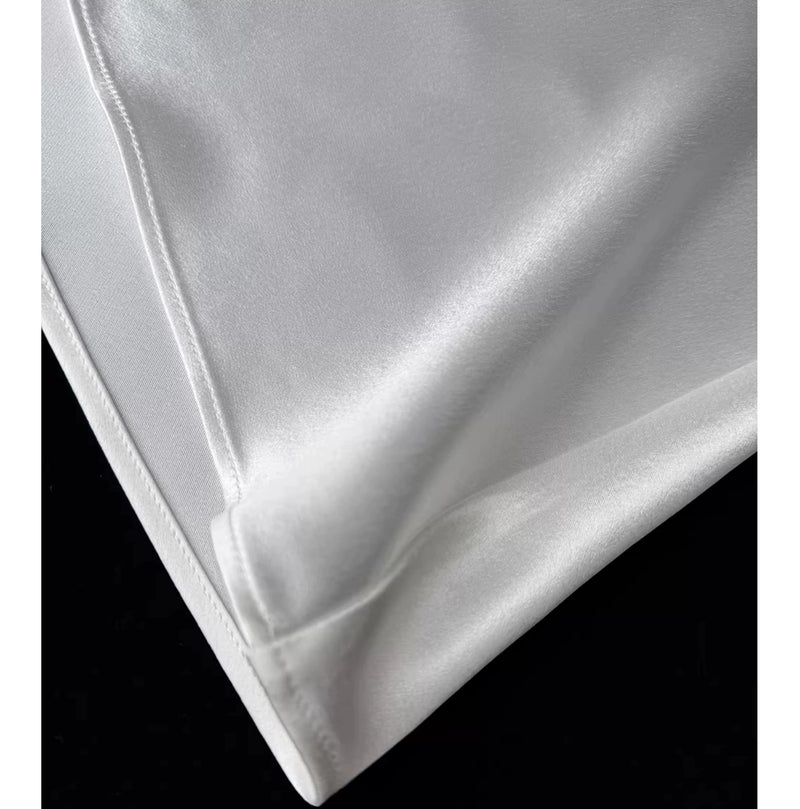 Square-Neck Satin Slit Maxi Dress - garment detail