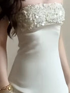 Ivory Embellished Strapless Evening Maxi Dress - garment detail