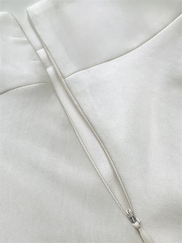 Ivory Scarf-Neck Satin A-Line Evening Dress - garment detail