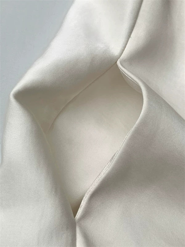 Ivory Scarf-Neck Satin A-Line Evening Dress - garment detail