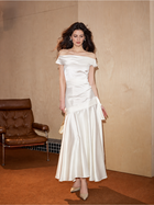 Ivory Asymmetric Drop-Waist Party Midi Dress - Ivory