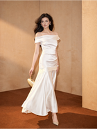 Ivory Asymmetric Drop-Waist Party Midi Dress - Ivory
