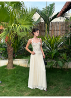 Ivory Polka Dot Ruched Halter Pleated Maxi Dress - Ivory