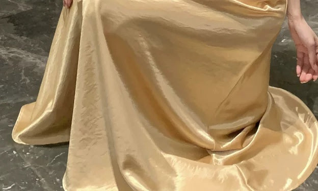 Gold Embellished-Bodice Satin Evening Gown - garment detail
