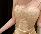 Gold Embellished-Bodice Satin Evening Gown - garment detail