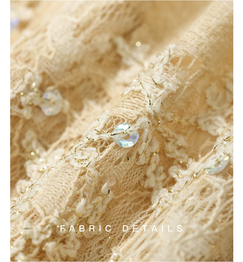 Embroidered Lace Mandarin Collar Midi Dress - garment detail or back view