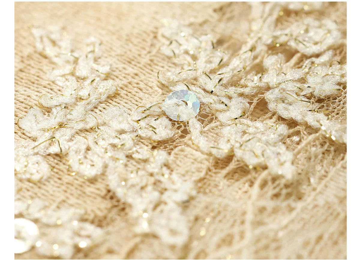Embroidered Lace Mandarin Collar Midi Dress - garment detail or back view