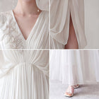 V-Neck Pleated Cape-Sleeve Maxi Dress - garment detail