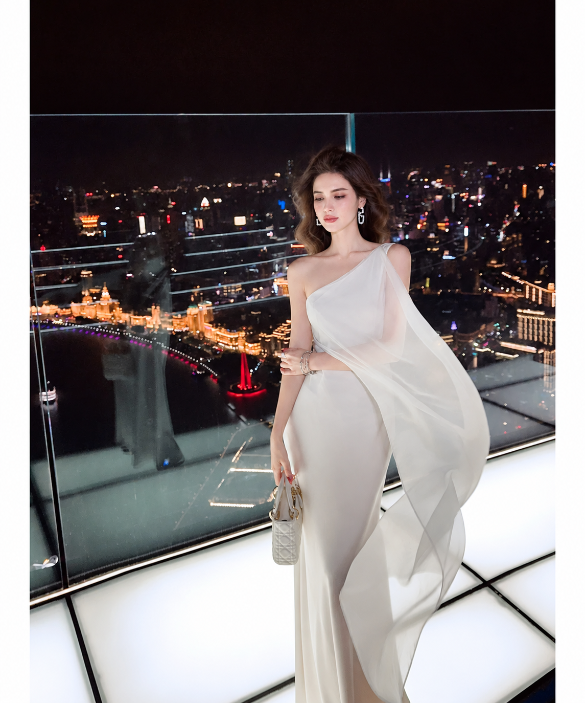 Beige One-Shoulder Draped Evening Maxi Dress - Beige