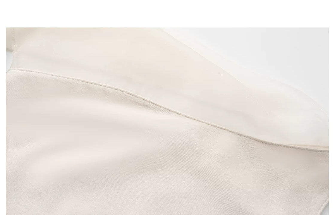 Beige One-Shoulder Draped Evening Maxi Dress - garment detail