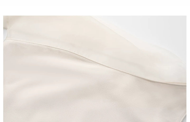 Beige One-Shoulder Draped Evening Maxi Dress - garment detail