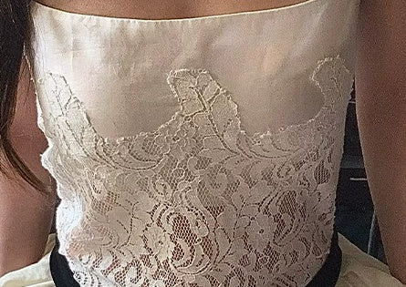 Ivory Lace-Bodice Black-Bow Party Midi Dress - garment detail