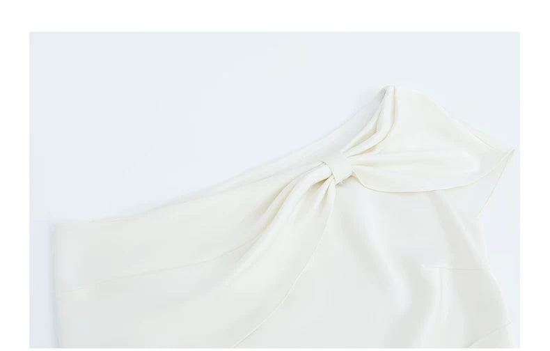 Off-Shoulder Satin Bow Cocktail Midi Dress - garment detail