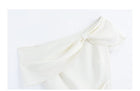 Off-Shoulder Satin Bow Cocktail Midi Dress - garment detail