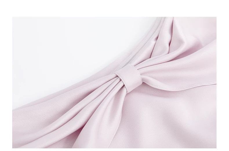 Off-Shoulder Satin Bow Cocktail Midi Dress - garment detail