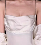 Scarf-Neck Satin Open-Back Evening Dress - garment detail