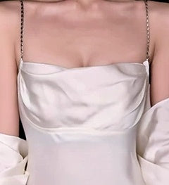 Scarf-Neck Satin Open-Back Evening Dress - garment detail