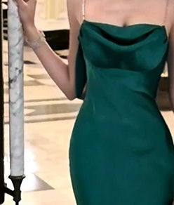 Scarf-Neck Satin Open-Back Evening Dress - garment detail