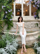 Apricot Off-Shoulder Textured Cocktail Midi Dress - Apricot