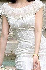 Apricot Off-Shoulder Textured Cocktail Midi Dress - garment detail