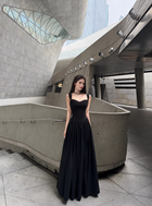 Black Corset A-Line Maxi Dress - Black / Shoulder Straps