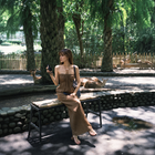 Brown Halter Gathered Vacation Maxi Dress, brown, additional view