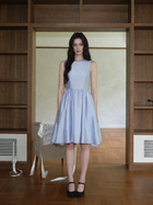 Sleeveless Round-Neck A-Line Cocktail Midi Dress - Blue