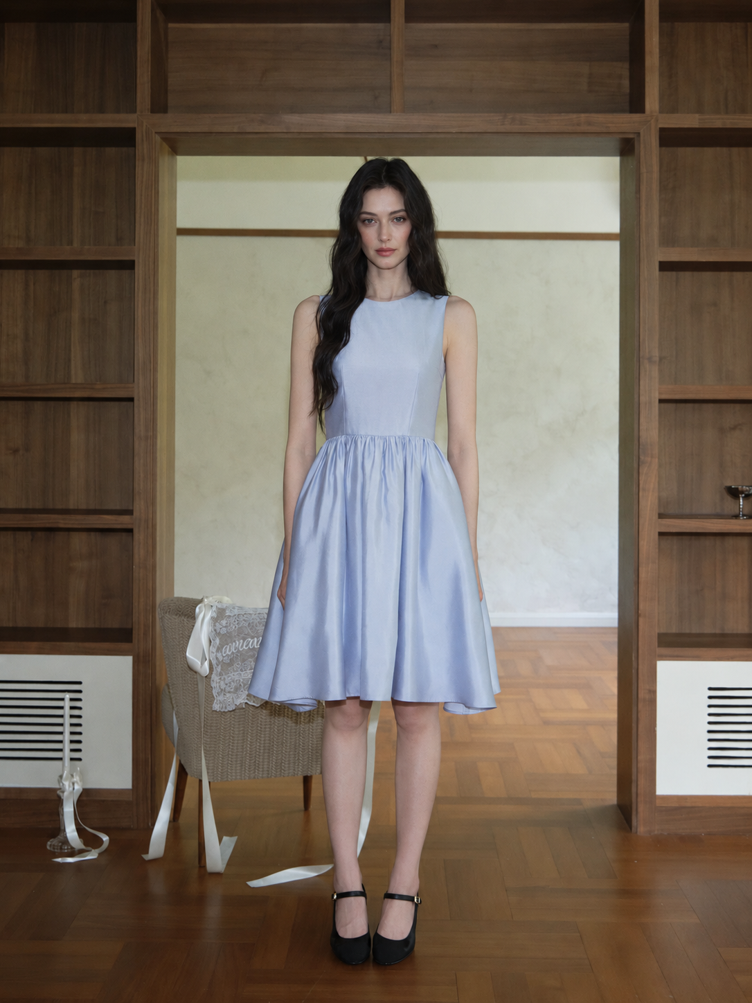 Sleeveless Round-Neck A-Line Cocktail Midi Dress - Blue