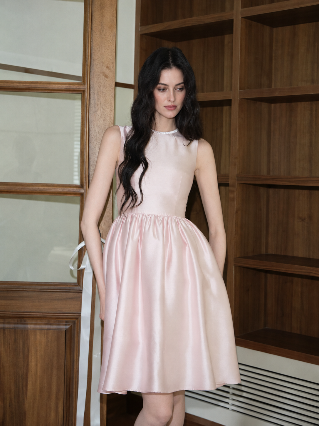 Sleeveless Round-Neck A-Line Cocktail Midi Dress - Pink