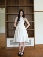 Sleeveless Round-Neck A-Line Cocktail Midi Dress - White