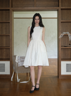 Sleeveless Round-Neck A-Line Cocktail Midi Dress - White