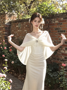 Draped V-Neck Bodycon Maxi Dress - Ivory