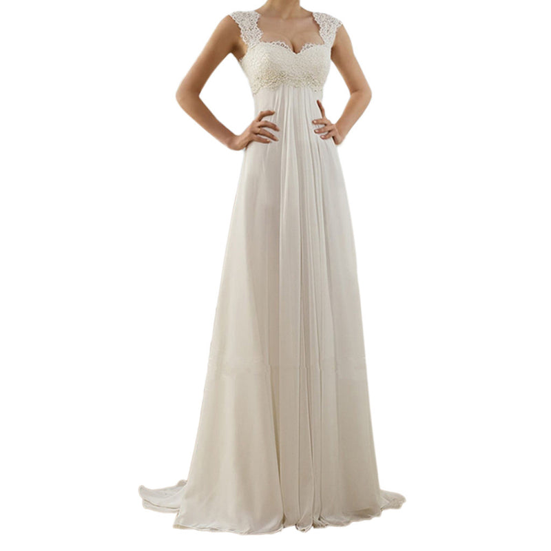 Women's White Lace-Detail Long-Sleeve Maxi Wedding Gown - White