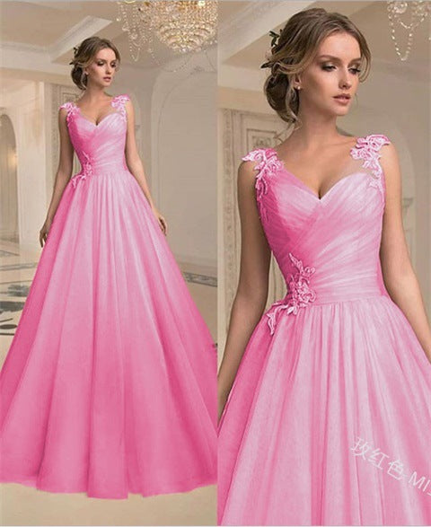Women's Strapless Mesh Evening Dress - Rose