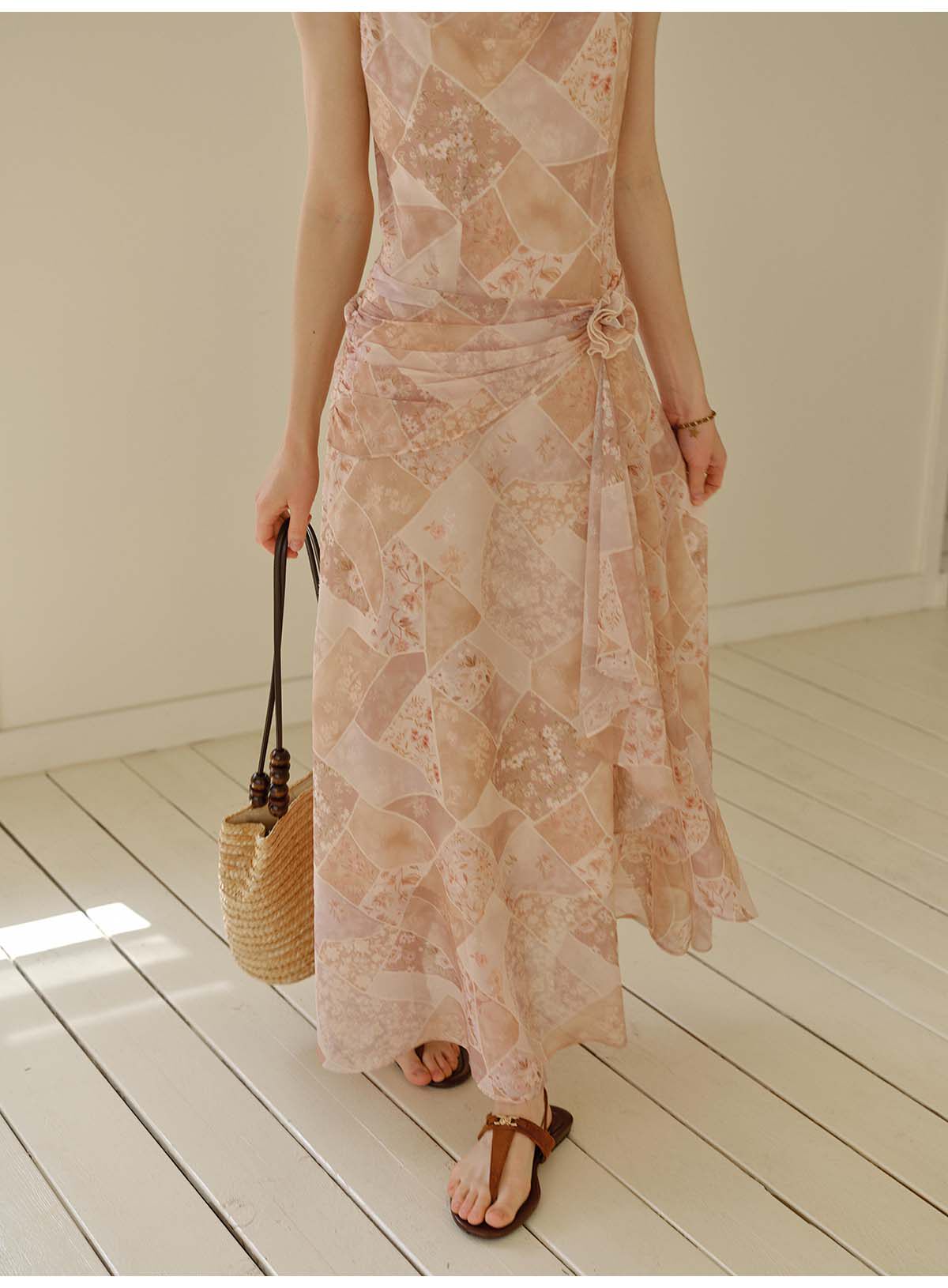 Women's Chiffon Slip Midi Dress | Cowl Neck Floral Print French Style Summer Dress