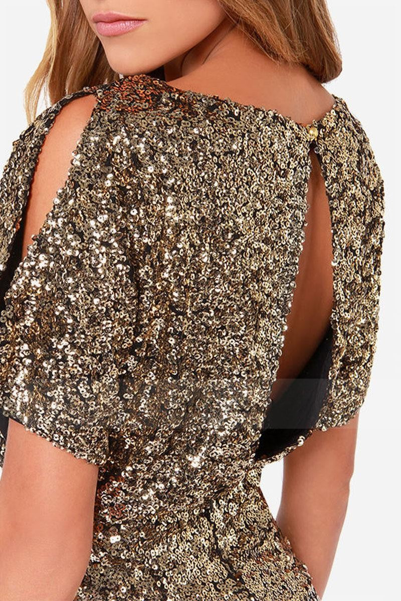 Women's Sequin Bodycon Mini Cocktail Dress with Open Back