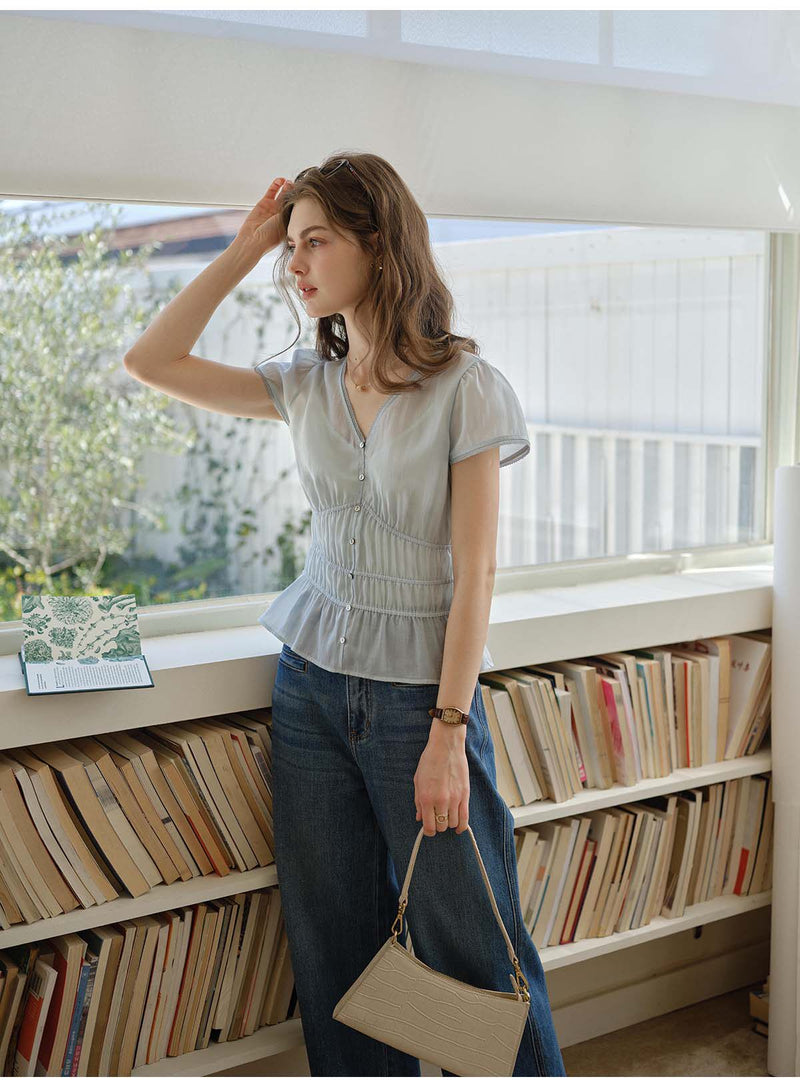 Women's Lyocell V-Neck Blouse & Maxi Skirt Set | French Style Two-Piece Outfit