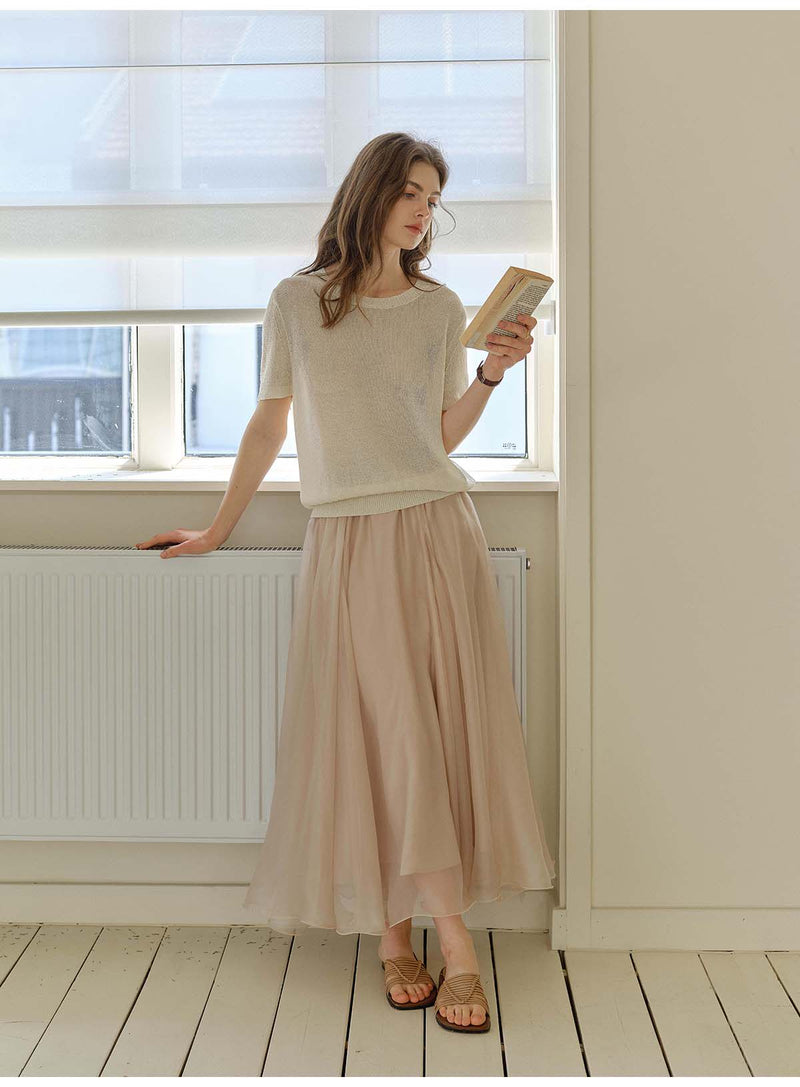 Breathable Lyocell Silk Short Sleeve Knit Top