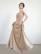 Champagne Sequin Cowl-Neck Spaghetti-Strap Evening Gown — Champagne — view 2