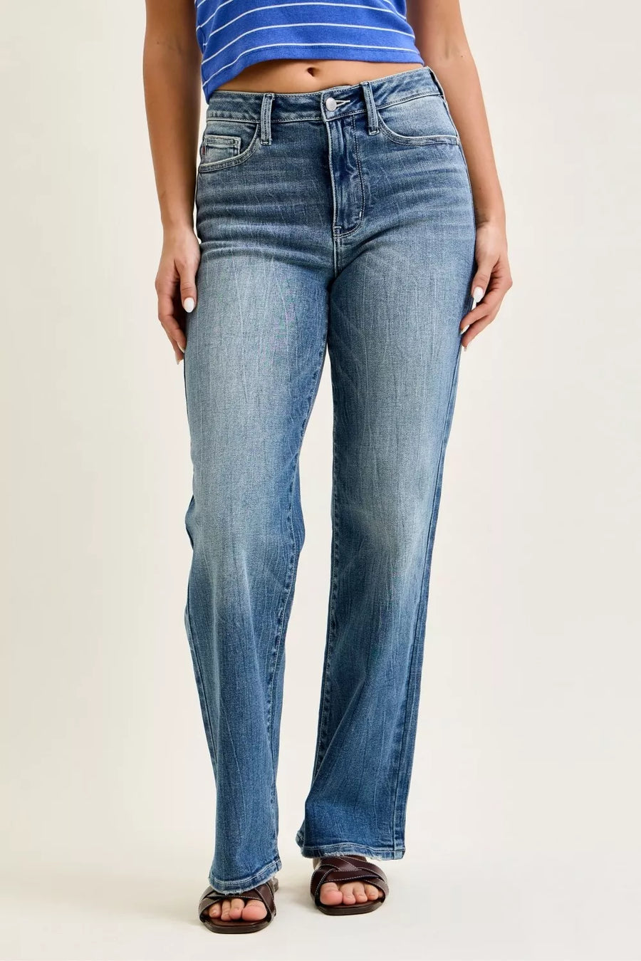Blue Mid Rise 90s Straight Jeans