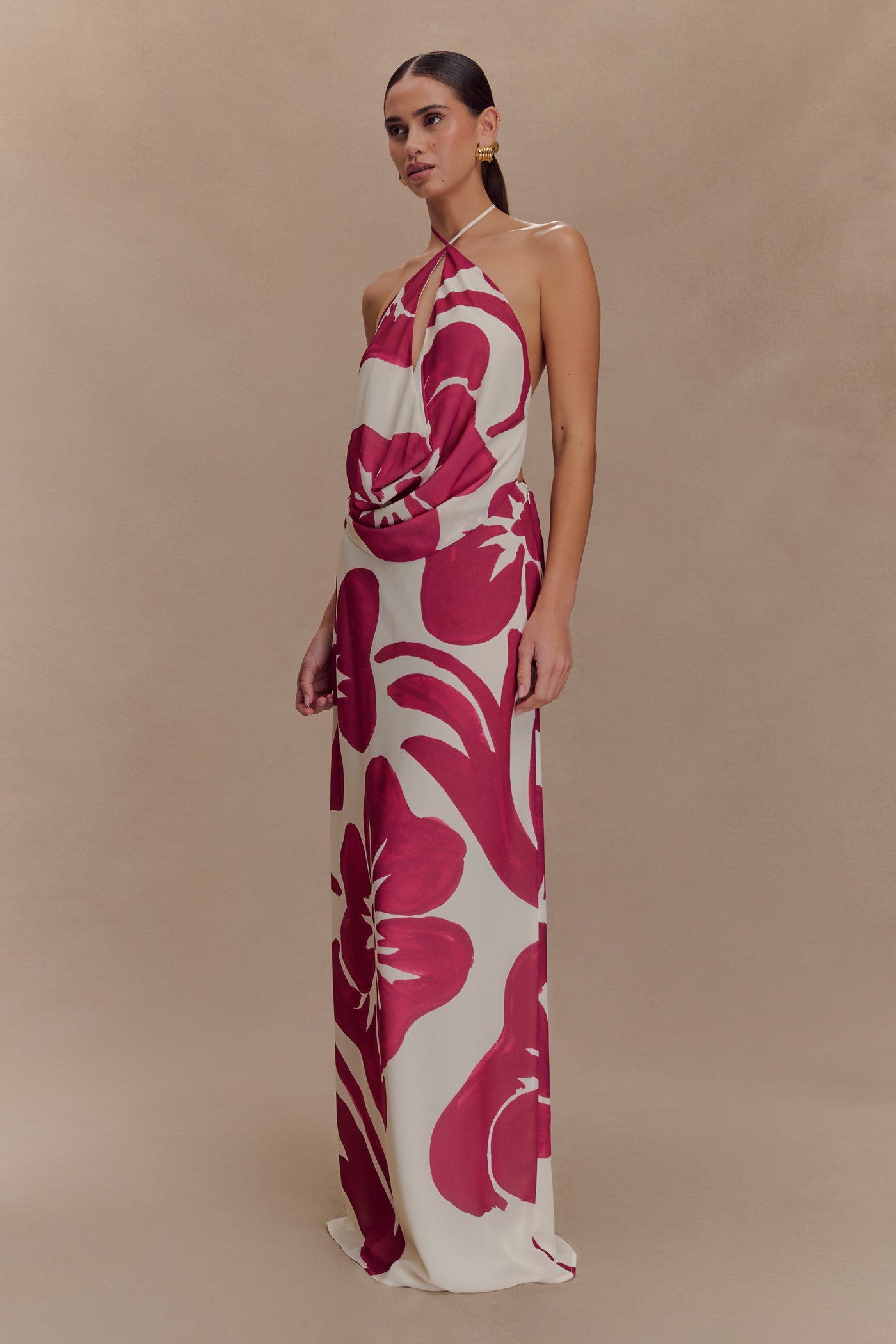 Katalina Chiffon Maxi Skirt - Red Deco Fleur Print