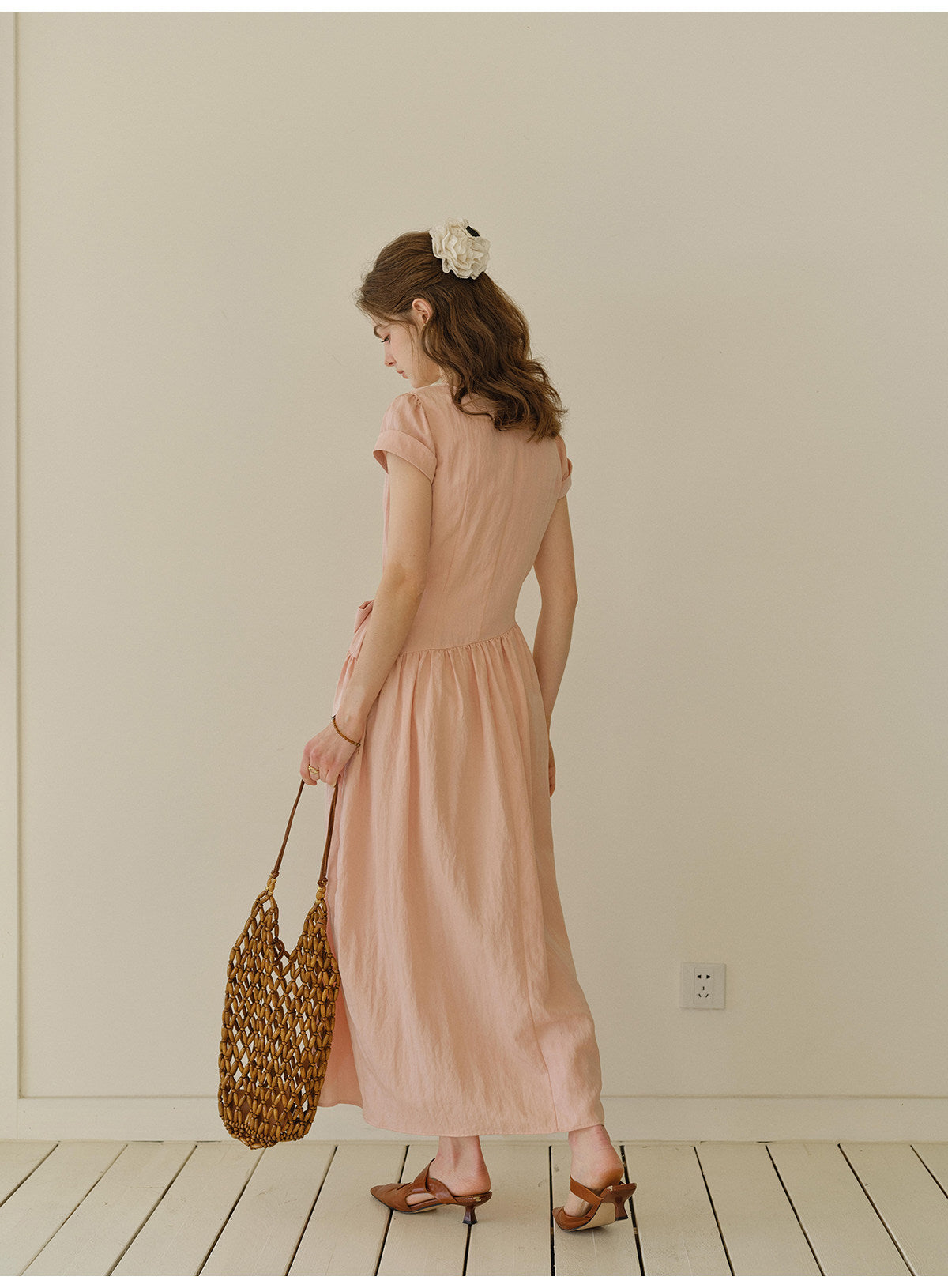 Women's Lyocell Blend V-Neck Midi Dress | French Style Belted Waist Short Sleeve Summer Dress
