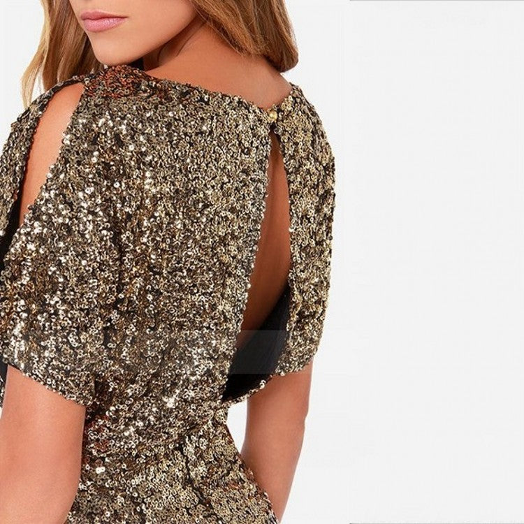 Women's Sequin Bodycon Mini Cocktail Dress with Open Back